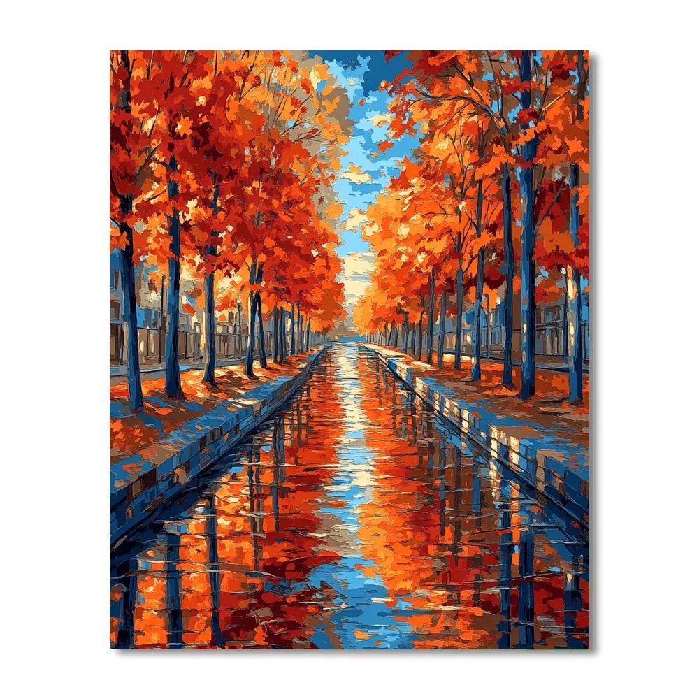 Claude Monet Inspired Autumn Reflections On Canal paint by color