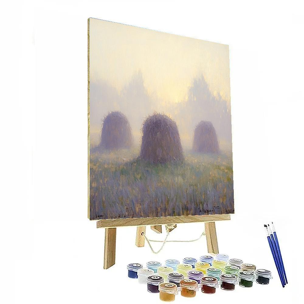 Claude Monet Inspired Morning Fog Over Haystacks painting number kit