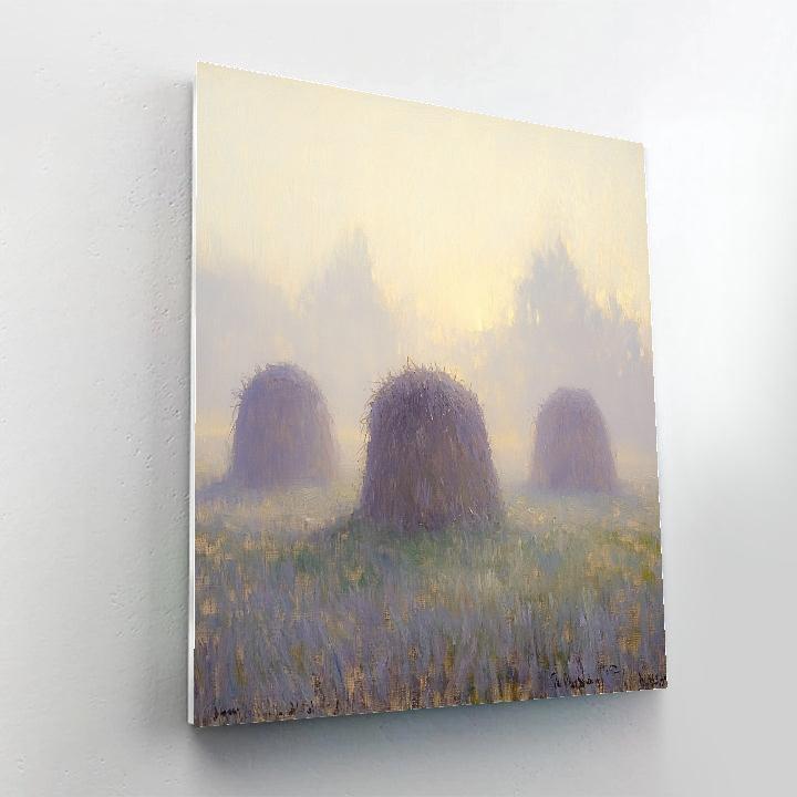 Claude Monet Inspired Morning Fog Over Haystacks painting number kit