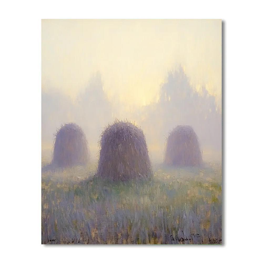 Claude Monet Inspired Morning Fog Over Haystacks painting number kit