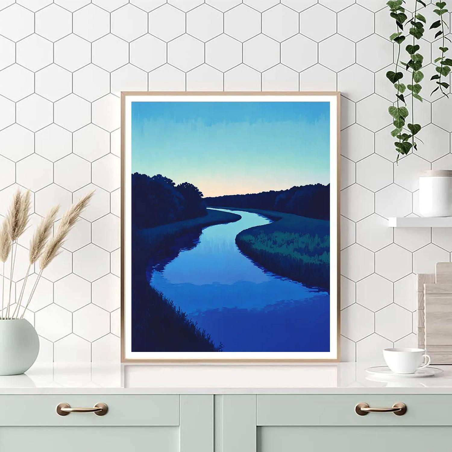 Claude Monet Inspired River Bend At Twilight paint by color