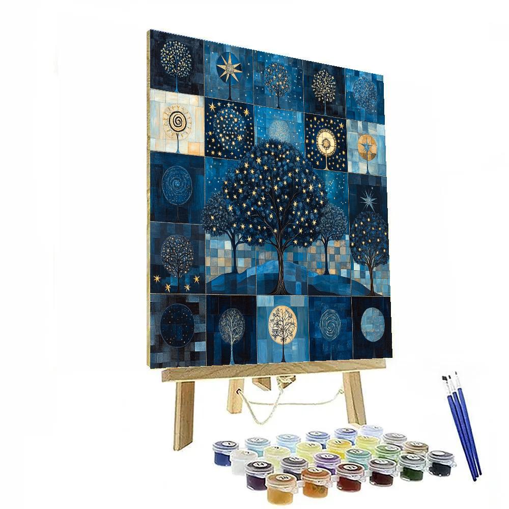 Gustav Klimt Inspired Celestial Tiled Night Orchard painting number kit