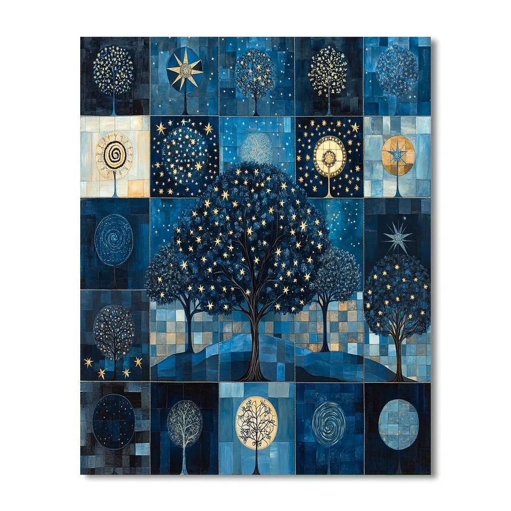 Gustav Klimt Inspired Celestial Tiled Night Orchard painting number kit