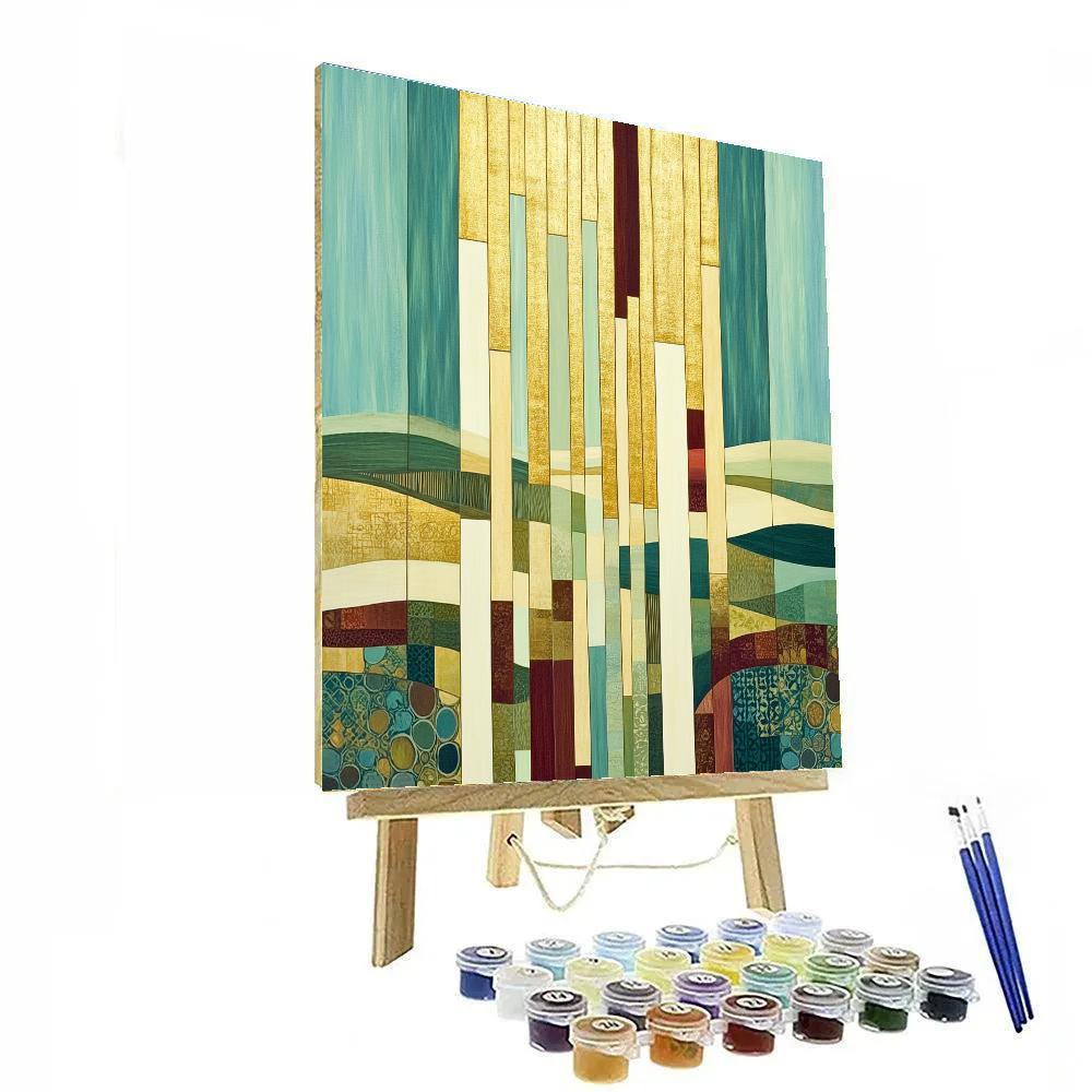 Gustav Klimt Inspired Golden Rain Over Abstract Field paint by number