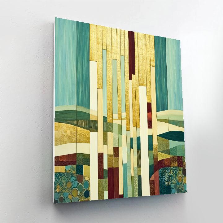 Gustav Klimt Inspired Golden Rain Over Abstract Field paint by number