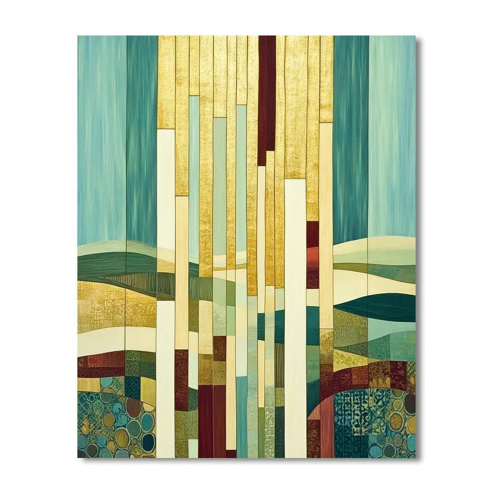 Gustav Klimt Inspired Golden Rain Over Abstract Field paint by number