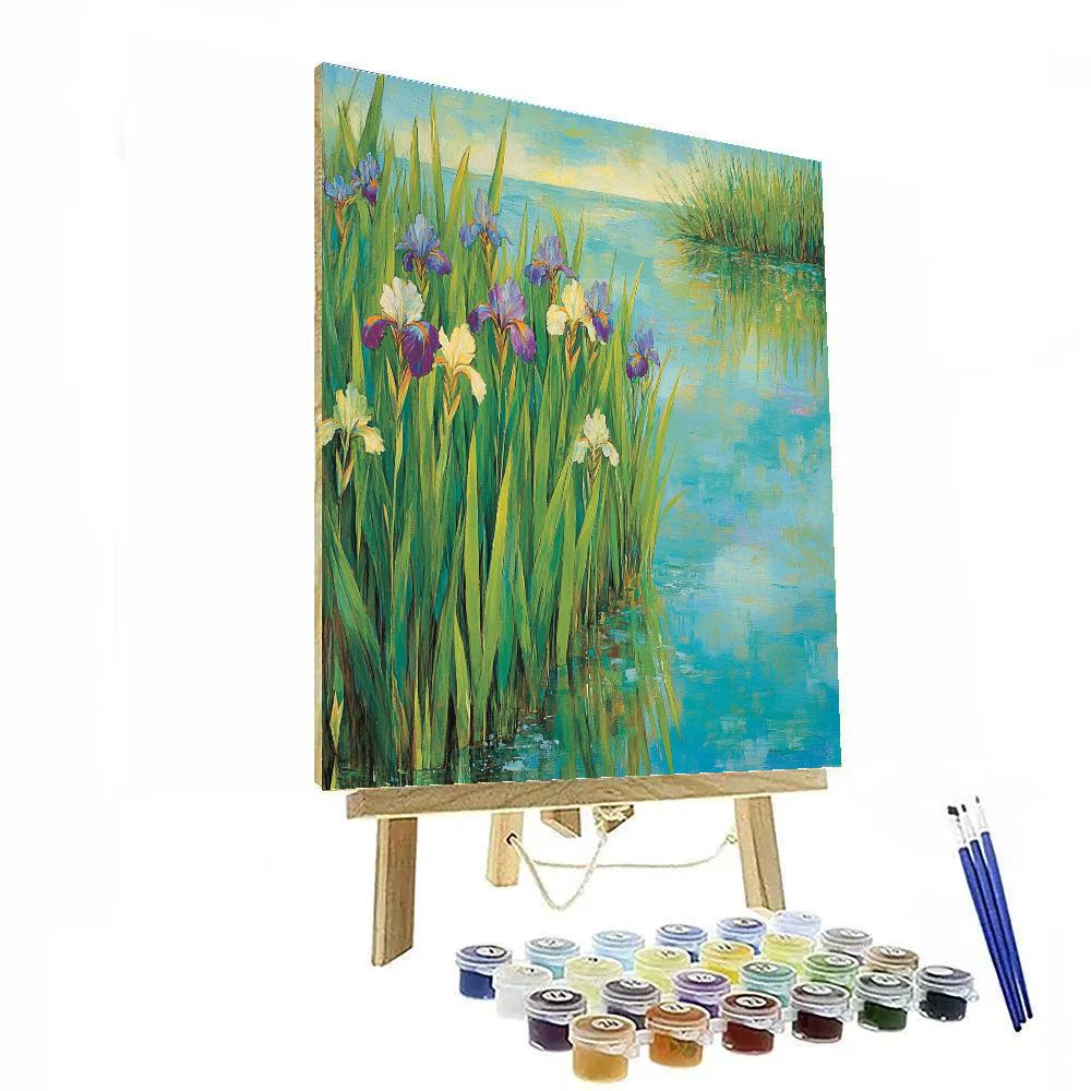 Claude Monet Inspired Iris Border By The Pond Numbered painting kits