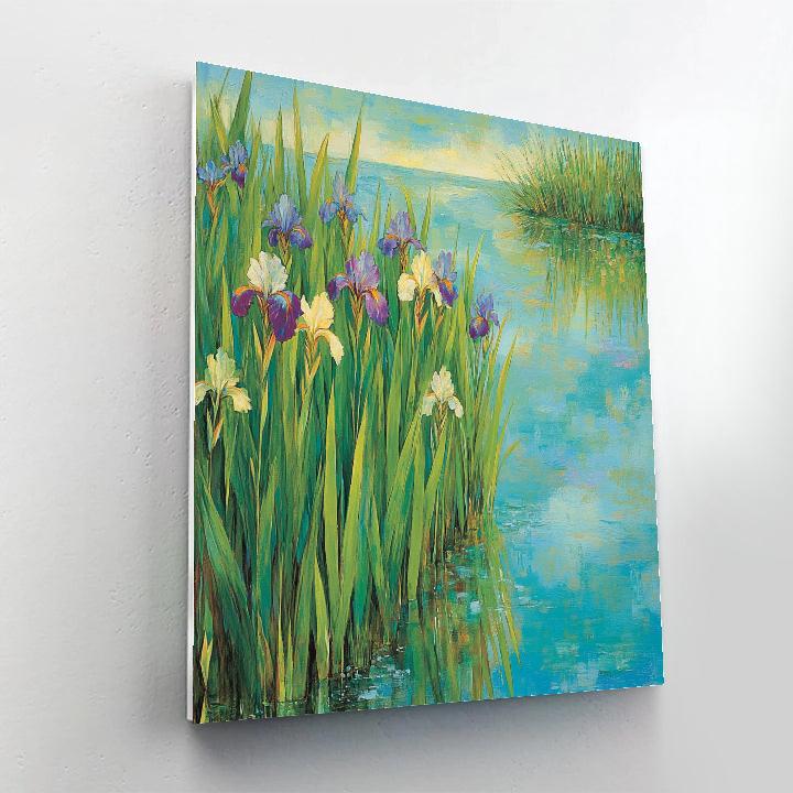Claude Monet Inspired Iris Border By The Pond Numbered painting kits