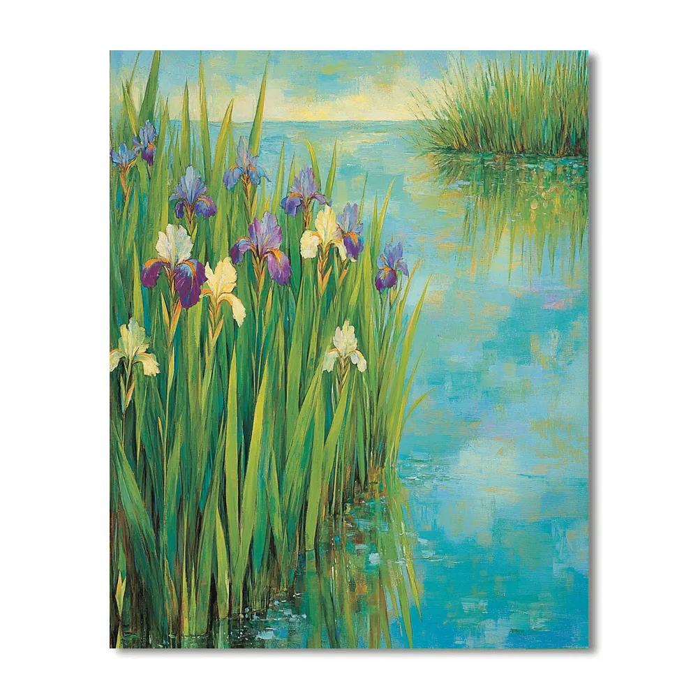 Claude Monet Inspired Iris Border By The Pond Numbered painting kits