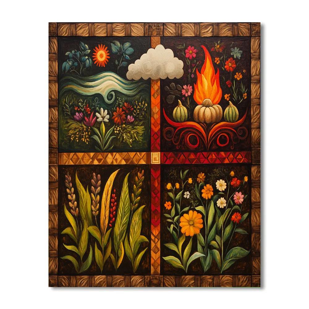 Frida Kahlo Inspired Milpa Of The Four Elements Numbered painting kits