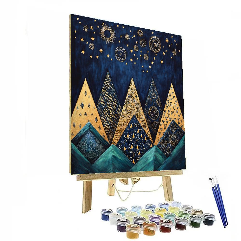 Gustav Klimt Inspired Patterned Mountain Constellations paint by numbers