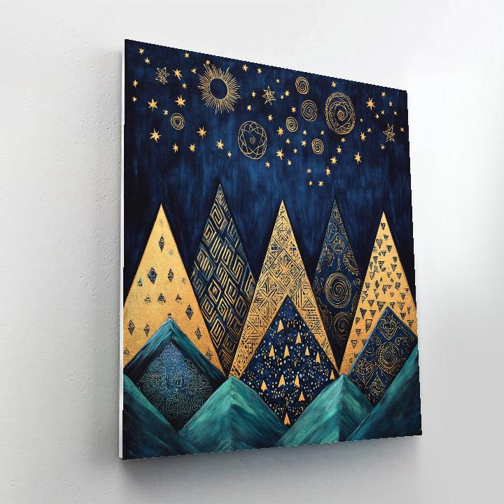 Gustav Klimt Inspired Patterned Mountain Constellations paint by numbers