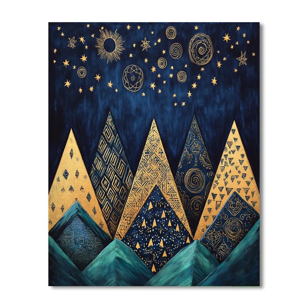 Gustav Klimt Inspired Patterned Mountain Constellations paint by numbers