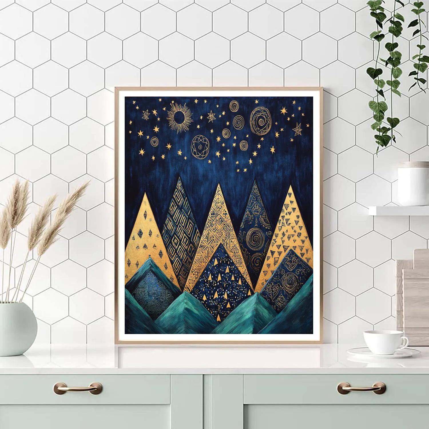 Gustav Klimt Inspired Patterned Mountain Constellations paint by numbers