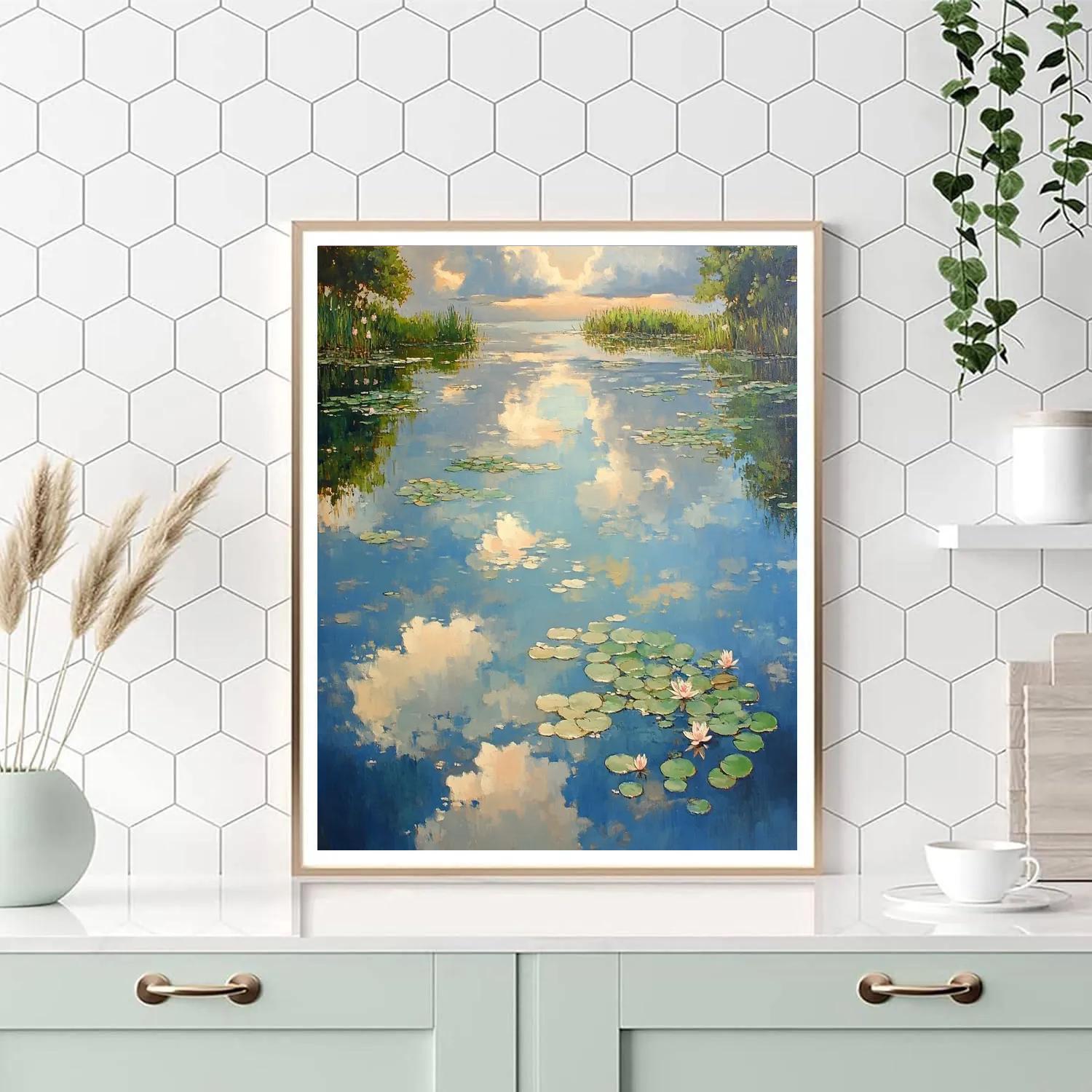 Claude Monet Inspired Reflected Clouds On Garden Pond Paint by numbers art