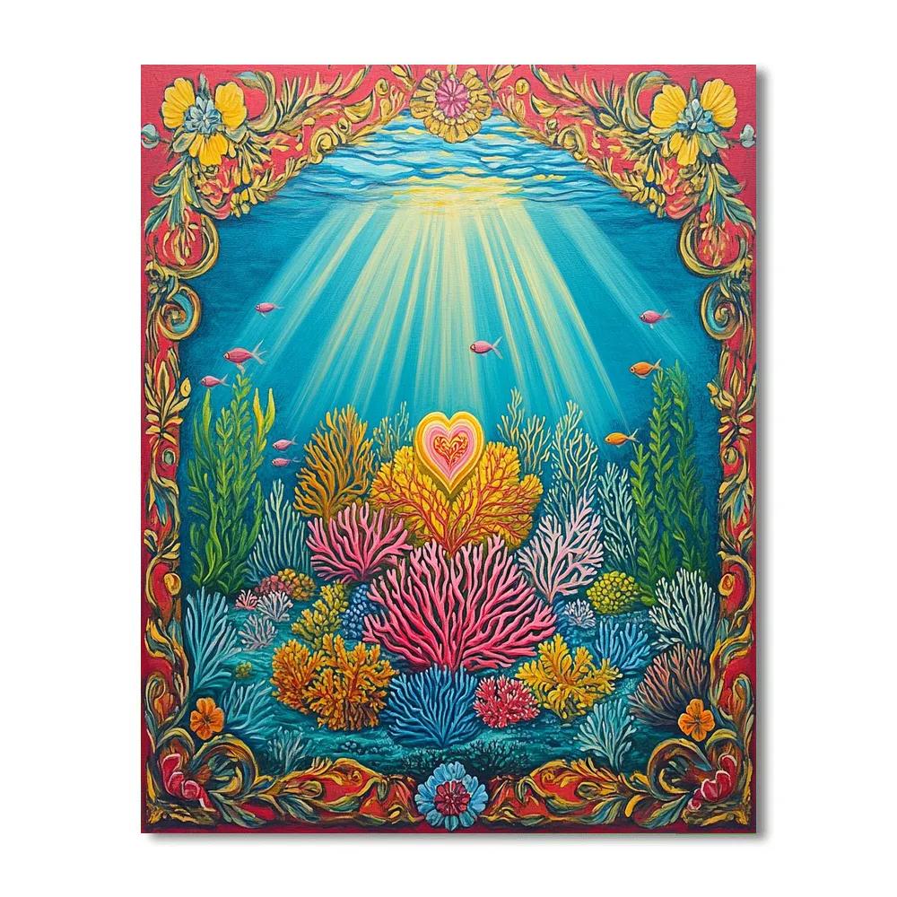 Frida Kahlo Inspired Coral Reef Retablo paint by color