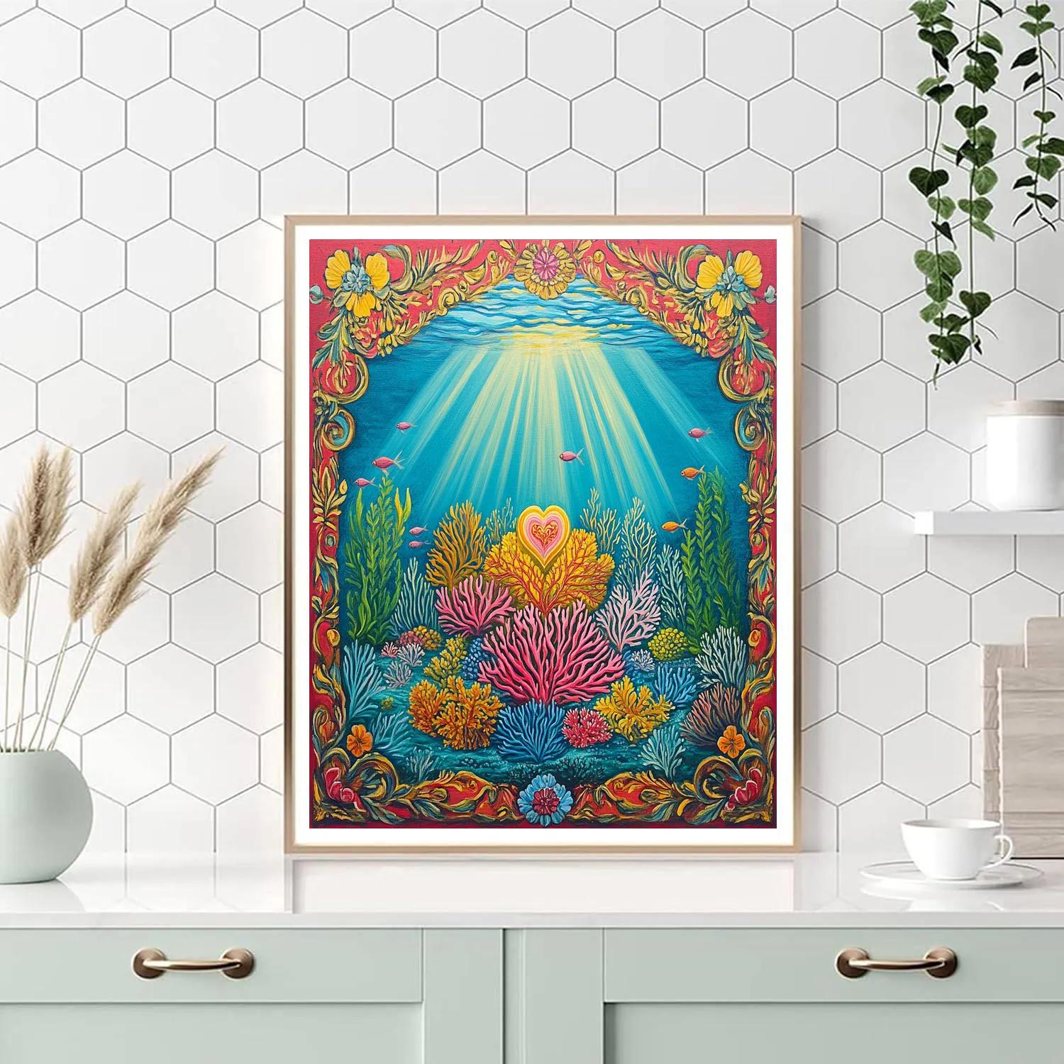 Frida Kahlo Inspired Coral Reef Retablo paint by color