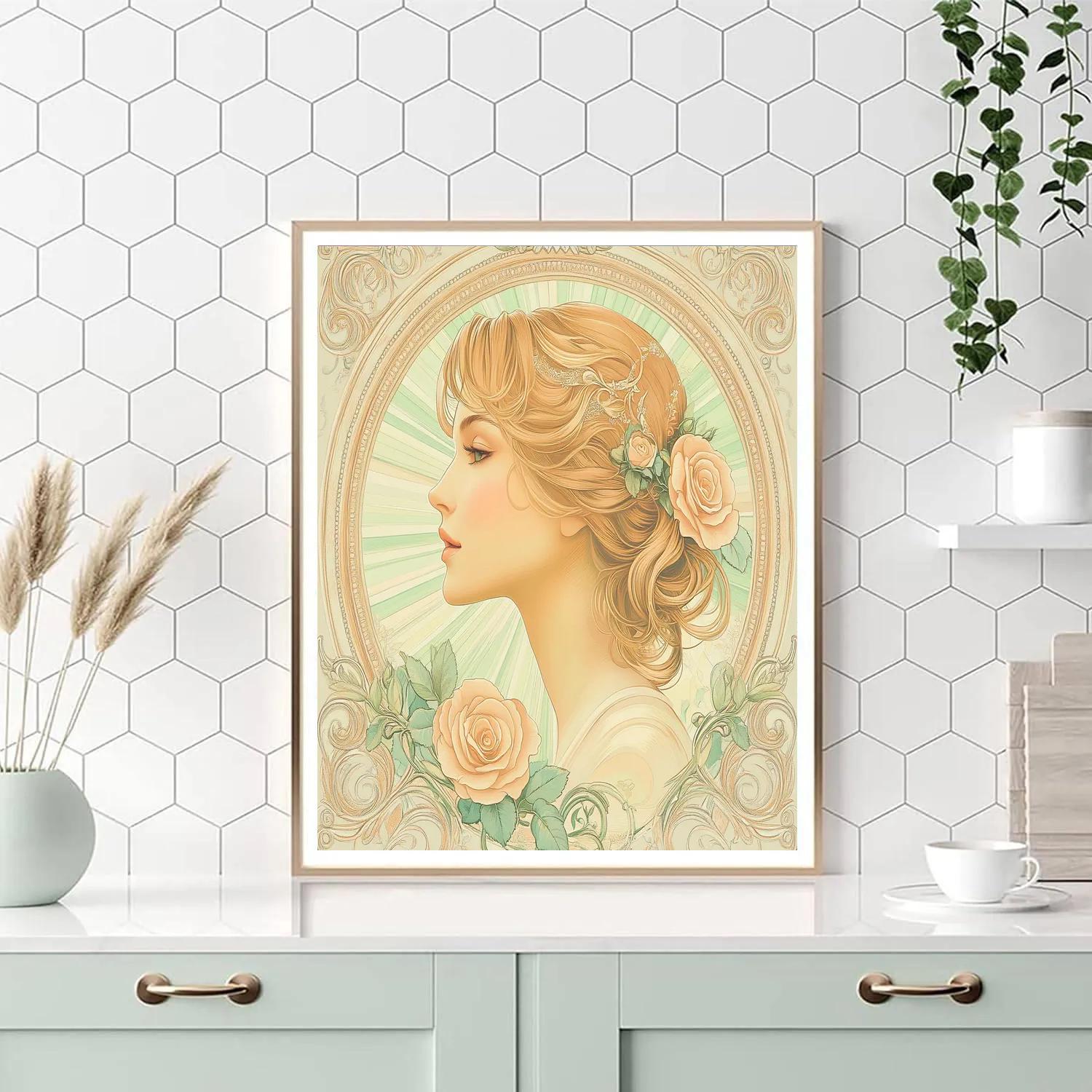 Alphonse Mucha Inspired Floral Perfume Muse Number painting