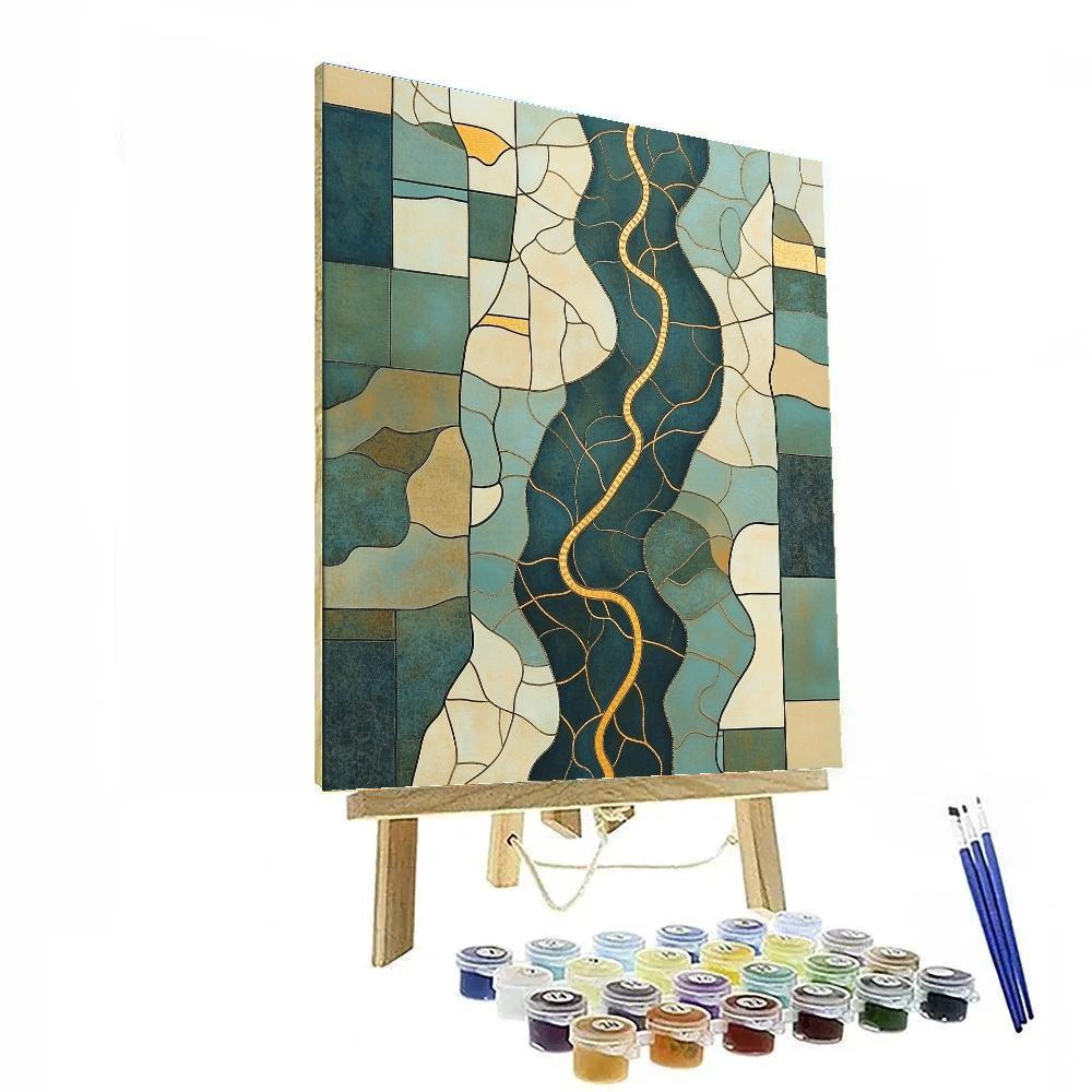 Gustav Klimt Inspired Golden River Delta Patterns Number painting