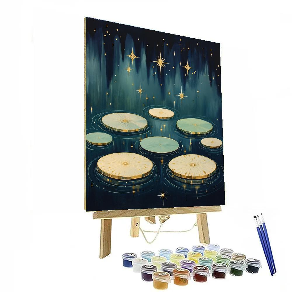 Gustav Klimt Inspired Starlit Patterned Marsh Lilies Paint by numbers art
