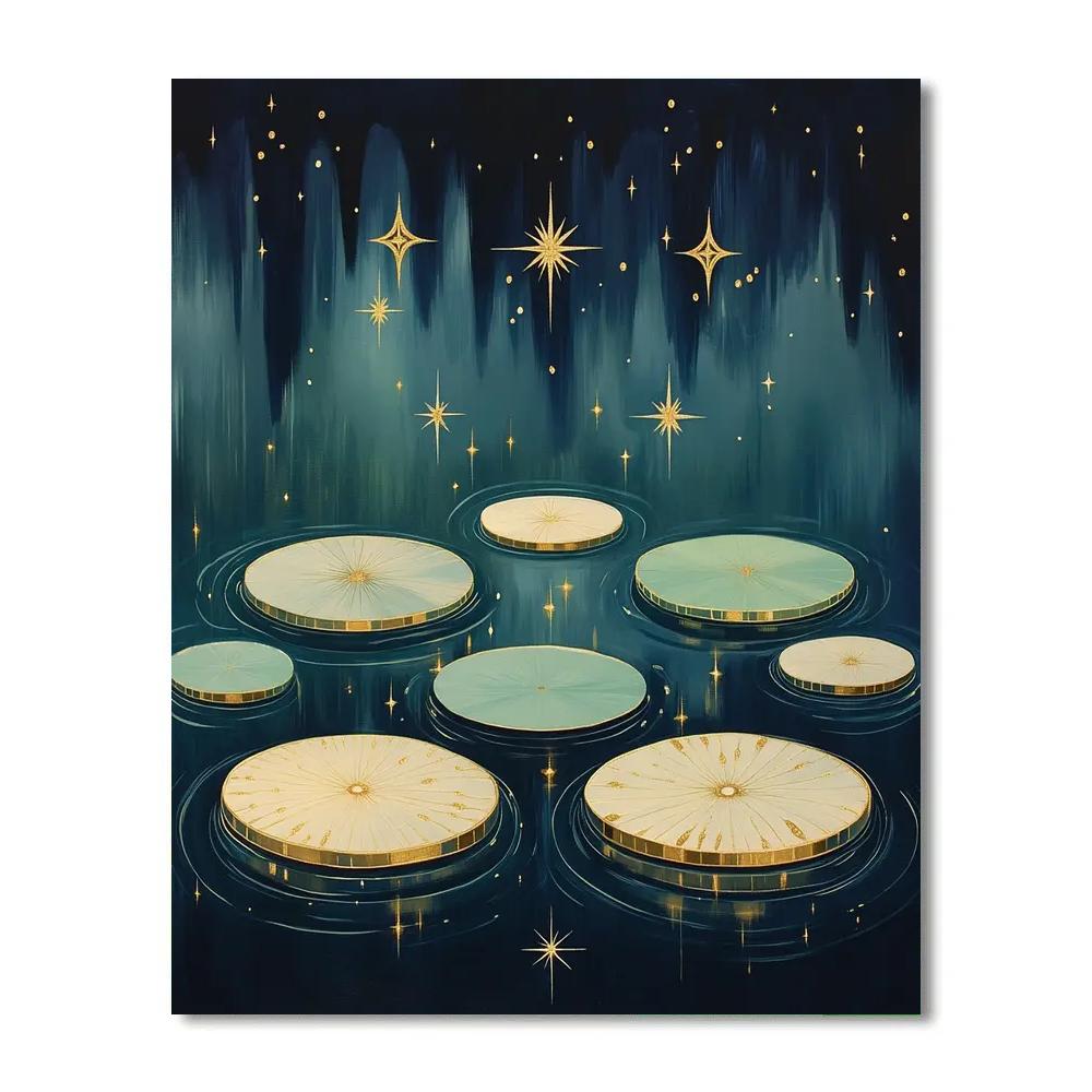 Gustav Klimt Inspired Starlit Patterned Marsh Lilies Paint by numbers art