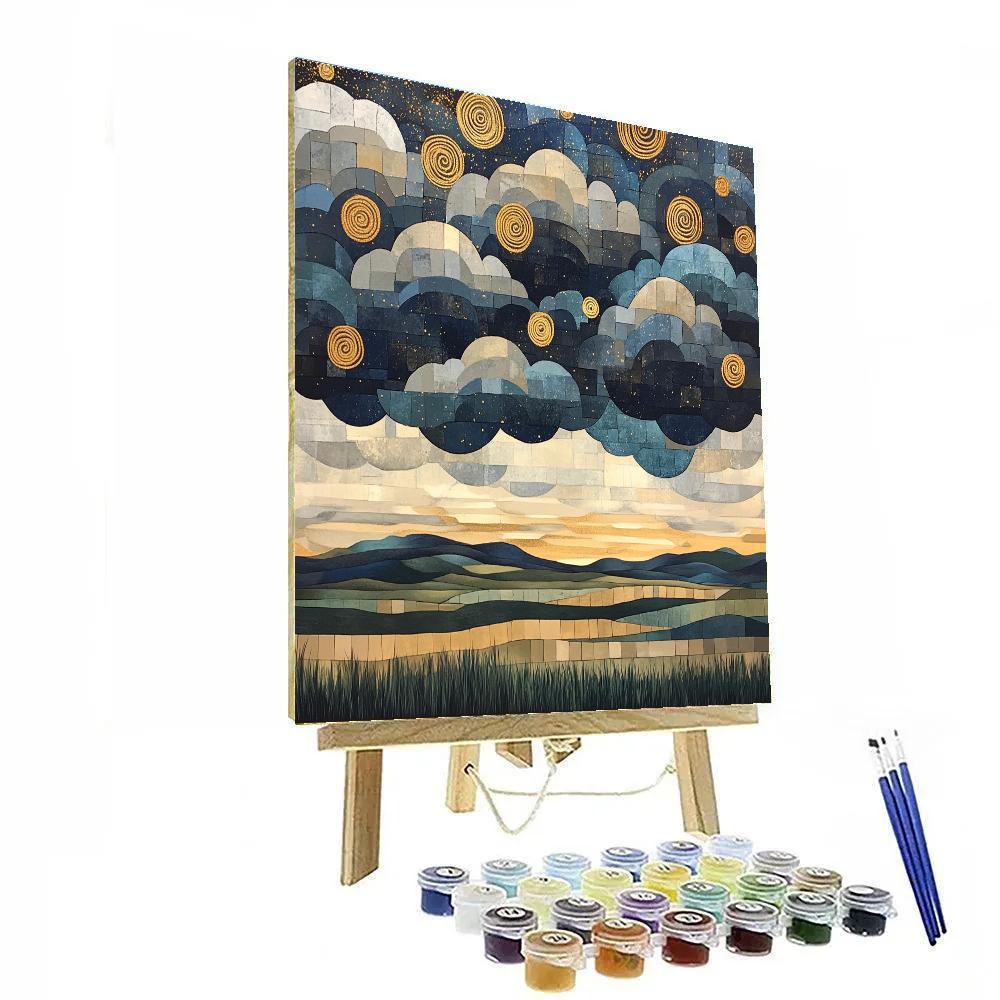 Gustav Klimt Inspired Ornamental Thundercloud Landscape paint by number