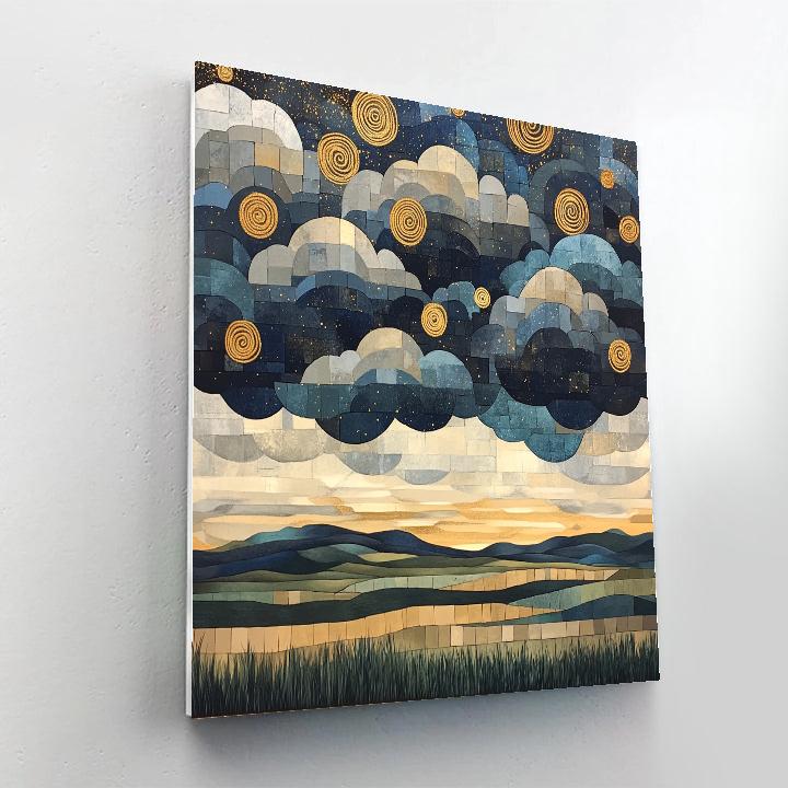 Gustav Klimt Inspired Ornamental Thundercloud Landscape paint by number