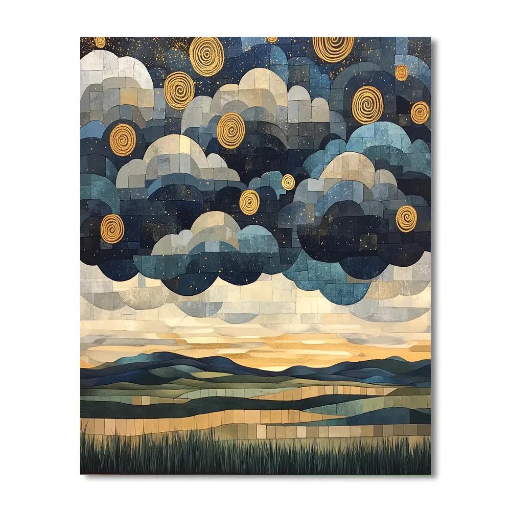 Gustav Klimt Inspired Ornamental Thundercloud Landscape paint by number