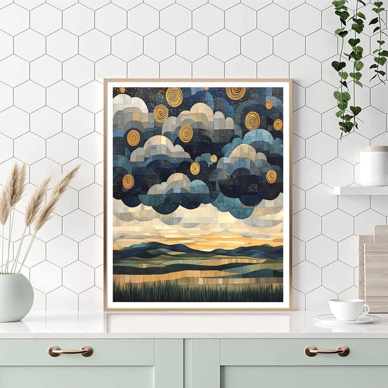 Gustav Klimt Inspired Ornamental Thundercloud Landscape paint by number