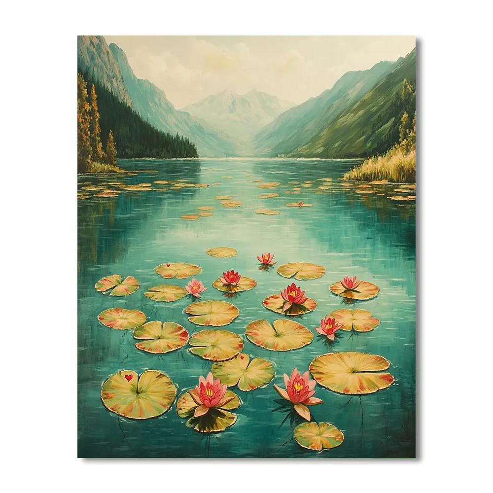 Frida Kahlo Inspired Lake Of Floating Hearts In Bloom painting number kit