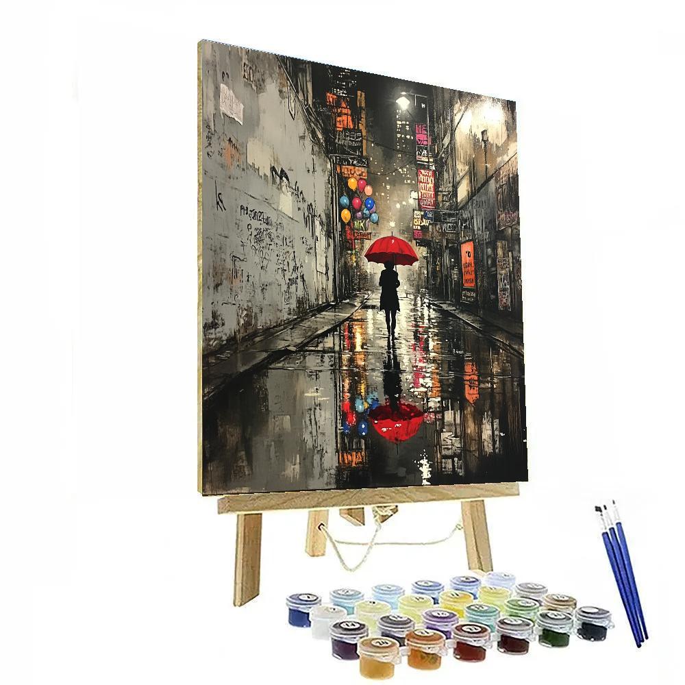 Banksy Inspired Urban Rainy Street paint by numbers