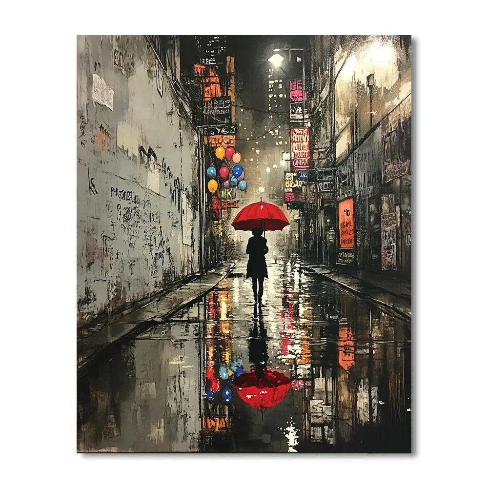 Banksy Inspired Urban Rainy Street paint by numbers