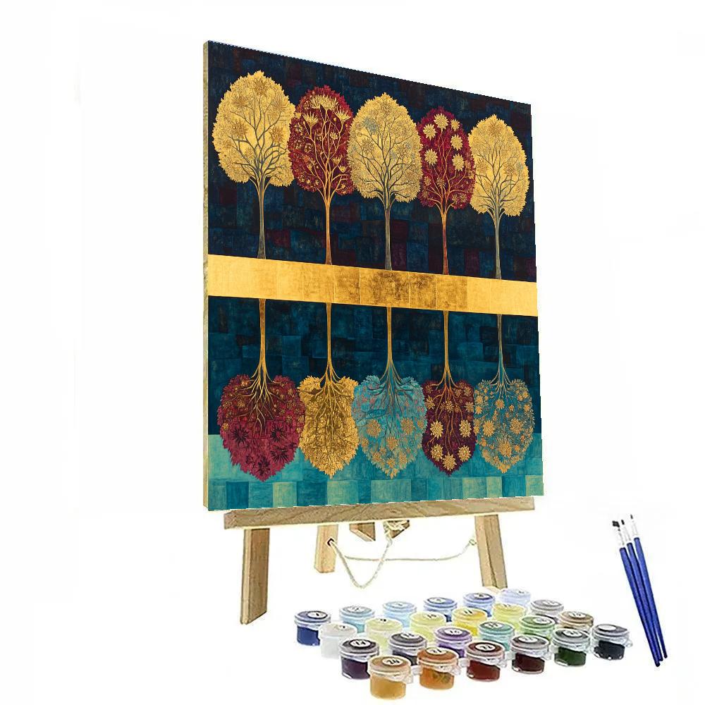 Gustav Klimt Inspired Golden Orchard Reflections Painting by numbers kit