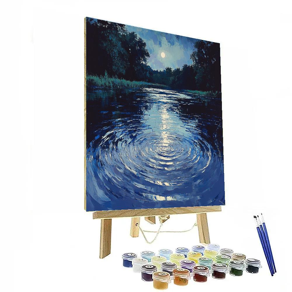 Claude Monet Inspired Moonlit Ripples On River paint by color