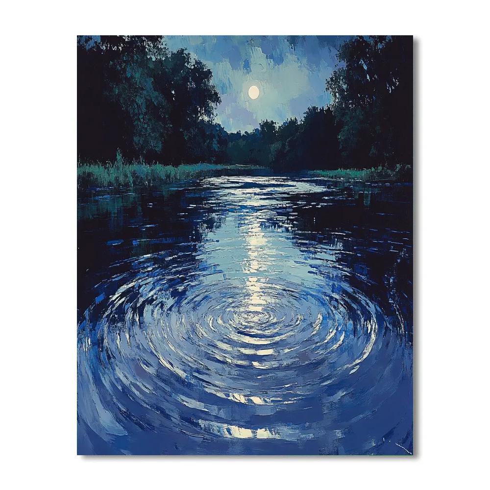 Claude Monet Inspired Moonlit Ripples On River paint by color