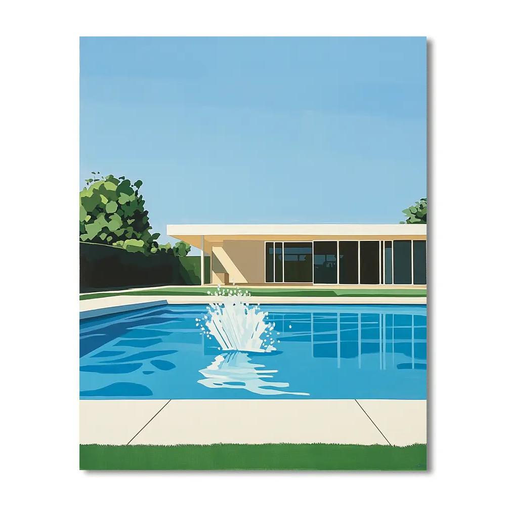 David Hockney Inspired Bright Backyard Pool Paint by numbers kits