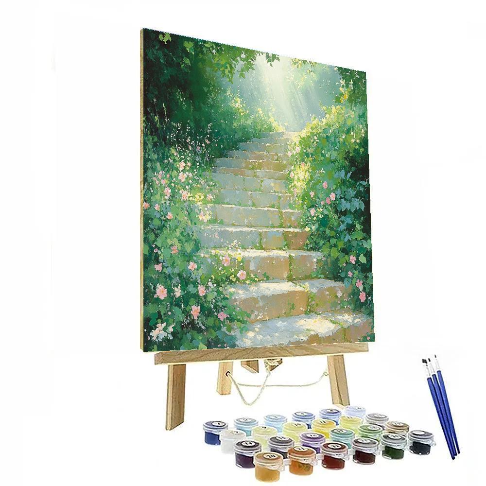 Claude Monet Inspired Dewy Morning On Garden Steps Number painting