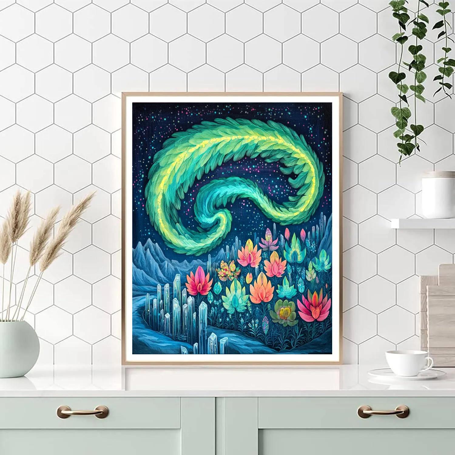 Frida Kahlo Inspired Quetzalcoatl Aurora Garden Number painting