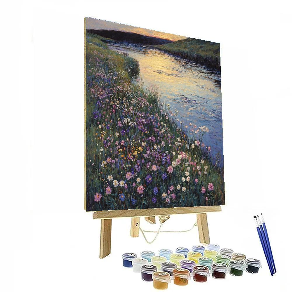 Claude Monet Inspired Riverbank Wildflowers At Dusk Numbered painting kits