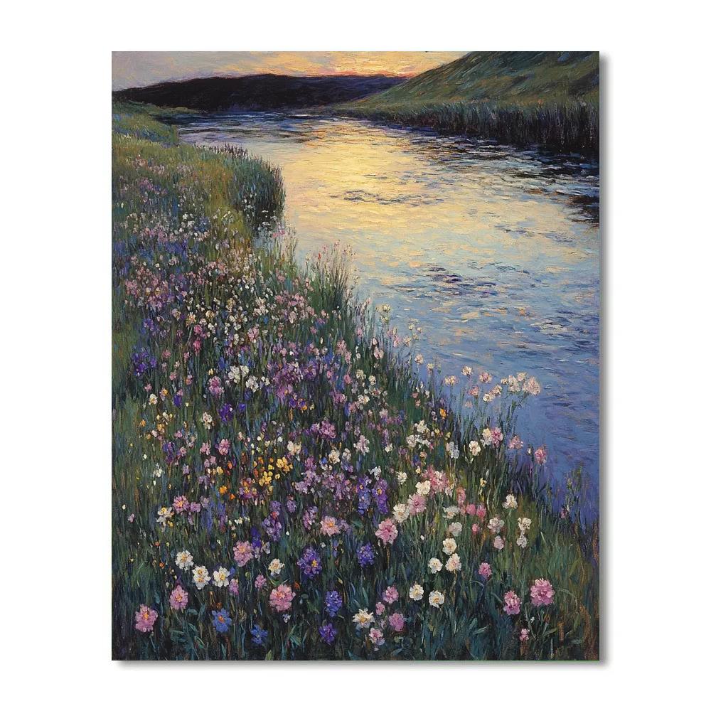 Claude Monet Inspired Riverbank Wildflowers At Dusk Numbered painting kits