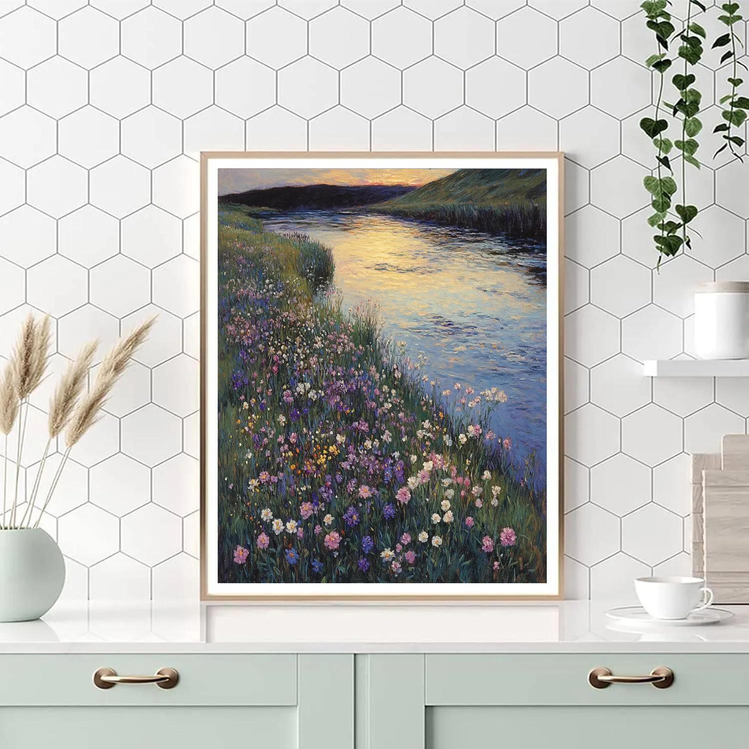 Claude Monet Inspired Riverbank Wildflowers At Dusk Numbered painting kits