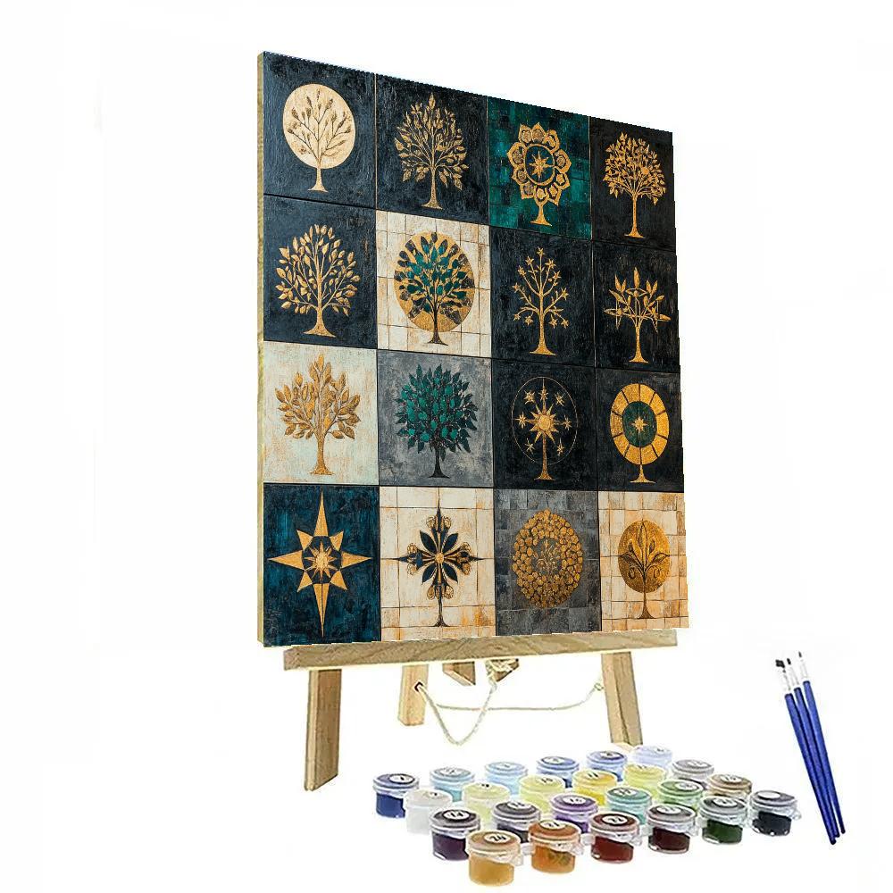 Gustav Klimt Inspired Golden Orchard Constellation Grid Numbered painting kits