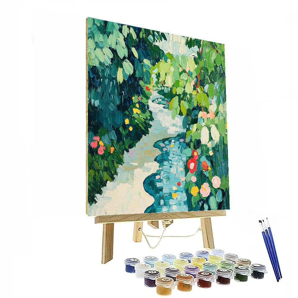 Claude Monet Inspired Rain Washed Garden Corner paint by color