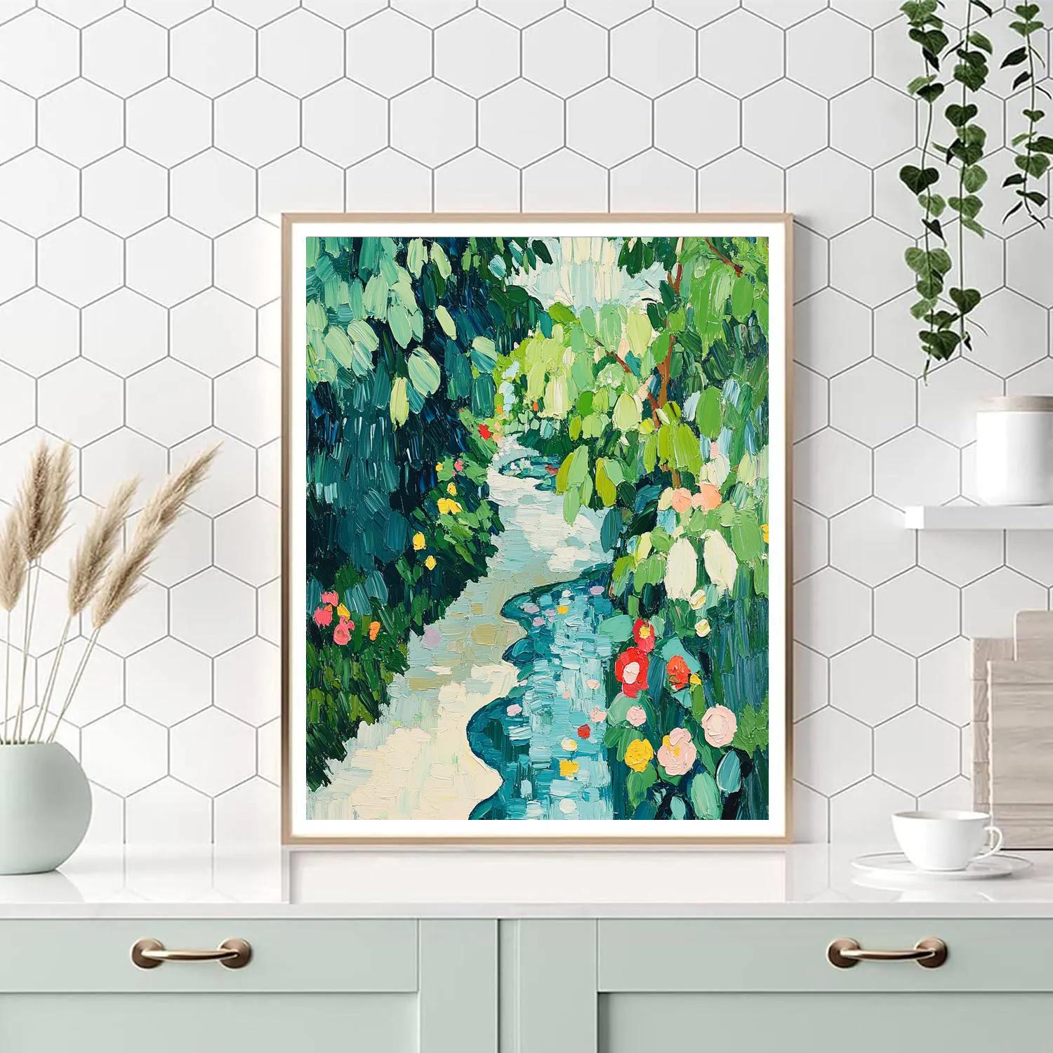 Claude Monet Inspired Rain Washed Garden Corner paint by color