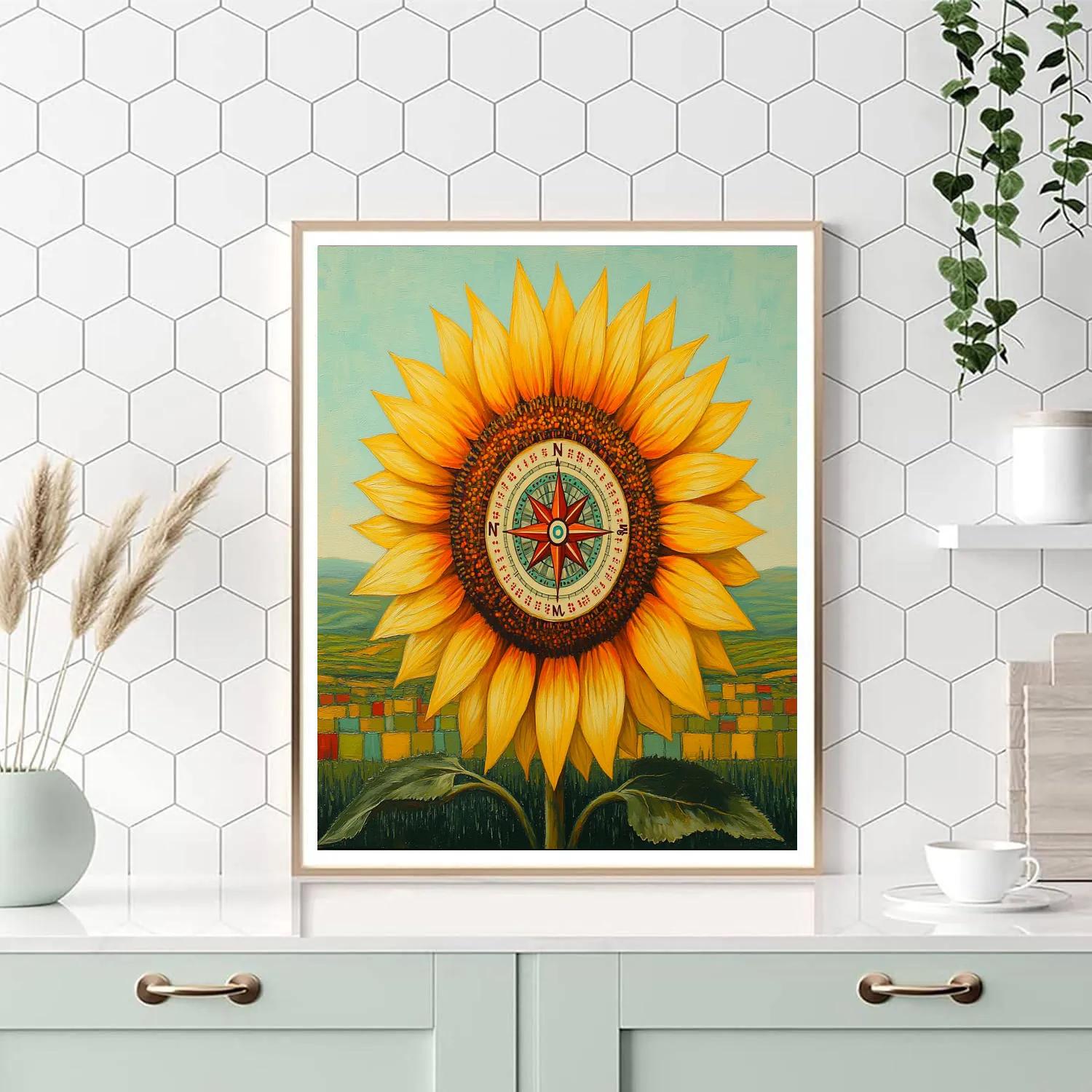 Frida Kahlo Inspired Sunflower Compass Of Self paint by color