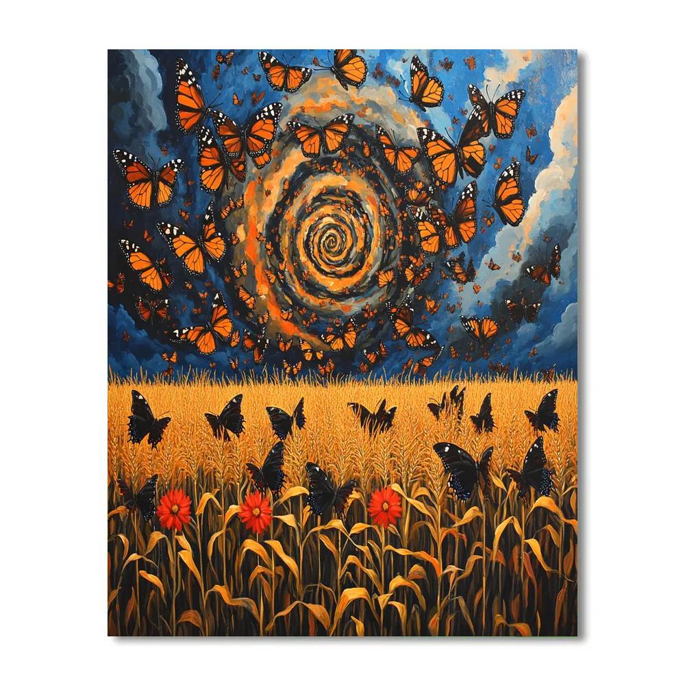 Frida Kahlo Inspired Monarch Storm Over Maize paint by numbers