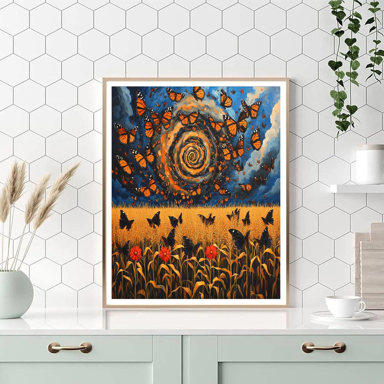 Frida Kahlo Inspired Monarch Storm Over Maize paint by numbers