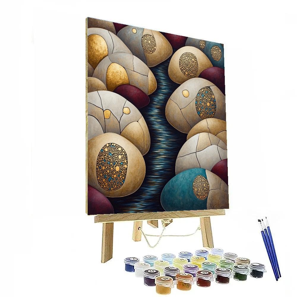 Gustav Klimt Inspired Golden River Stones Pattern Number painting