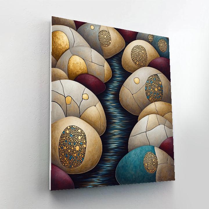 Gustav Klimt Inspired Golden River Stones Pattern Number painting