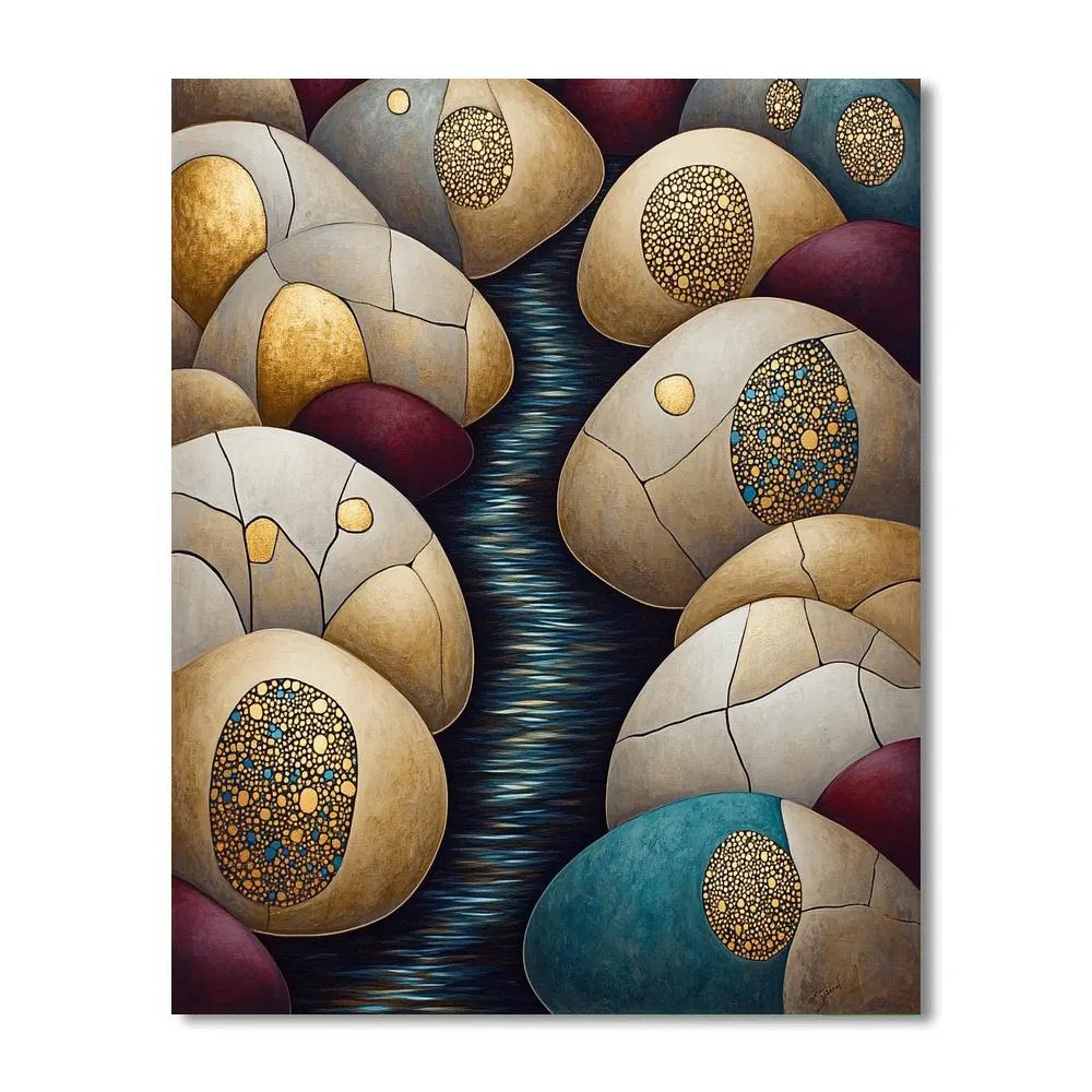 Gustav Klimt Inspired Golden River Stones Pattern Number painting